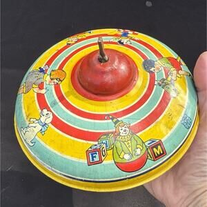 J Chein Tin Litho Top Vintage 1950s Children At Play Toy Works **Missing Handle